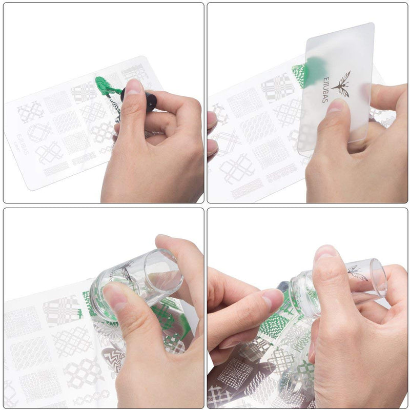 Nail Stamping Plate Nail Stamper - Ejiubas Nail Stamping Kit Nail Art Stamp 3 Pcs Nail Stamper Plates 1 Clear Nail Art Stamper DIY Nail Stamp Kit EJB-01 06 08 - BeesActive Australia