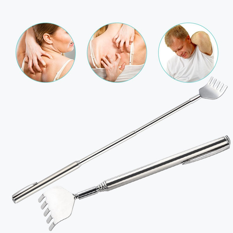KUUQA 4 Pack Stainless Steel Telescopic Back Scratcher Extendable Back Massager Tool with Pocket Clip (Silvery) - BeesActive Australia