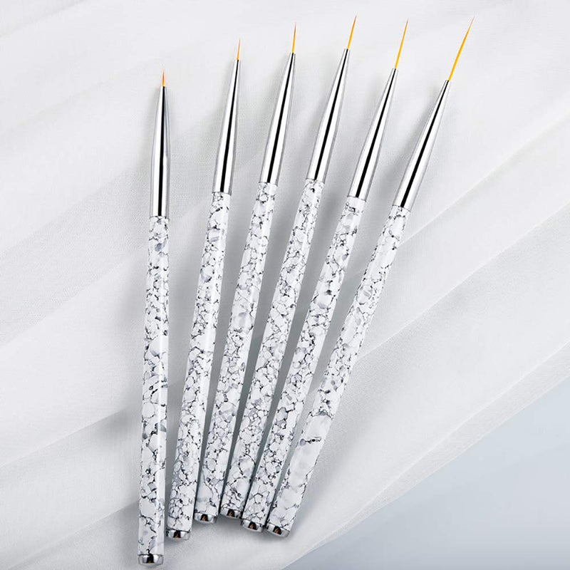 SILPECWEE 6Pcs Fine Nail Art Liner Brush Set Detailing Striping Blending Acrylic Nail Painting Flower Pen Manicure Accessories (5/7/9/11/15/20) NO1 - BeesActive Australia