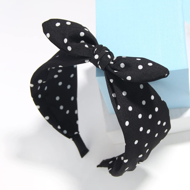 Polka Dot Headband for Women Bow Knot Fabric Headbands Knotted Hair Bands Twisted Headwrap Bunny Ear Wide Hair Hoops Hair Accessories Pack of 3pcs - BeesActive Australia