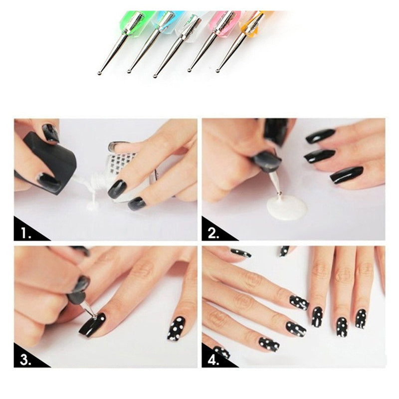 Nail Art Brushes Nail 15 pcs Dotting Pen Set 5 pcs Diamond Application Rhinestone Handle Beetles Gel Painting Nail Art Designe Brush Pen kit Manicure Tools (Black) black - BeesActive Australia