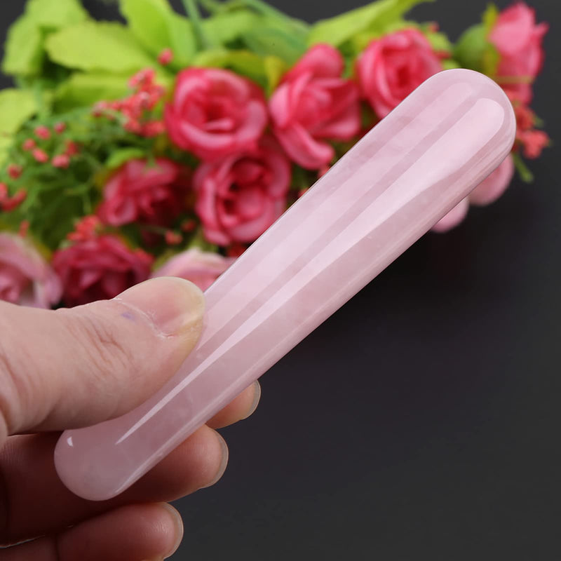 FTVOGUE Massage Stone Rose Natural Quartz Crystal Face Massage Wand Stone Smooth Stick Massaging Treatment Tool Pink 110mm(Pink) - BeesActive Australia