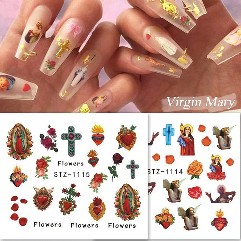 Angle Nail Art Stickers Water Transfer Nail Decals Popular Classic Nail Art Supplies 8Sheets Angle Cupid Flower Pattern Nail Art Stickers for Women Girls Decorations Nails Designs Manicure Tips - BeesActive Australia