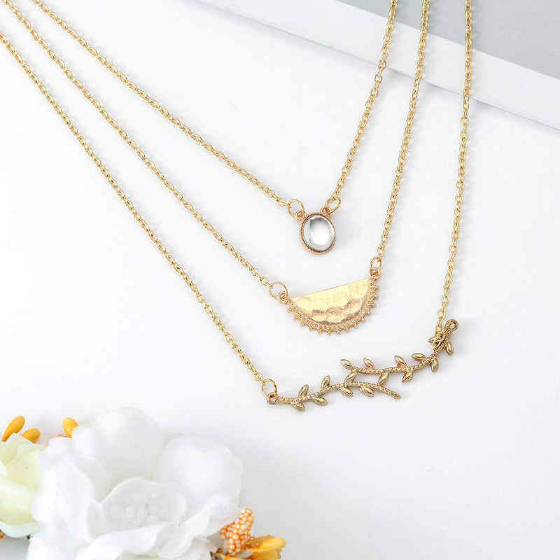 Edary Boho Layered Necklace Gold Leaf Pendant Opal Necklaces for Women and Girls. - BeesActive Australia