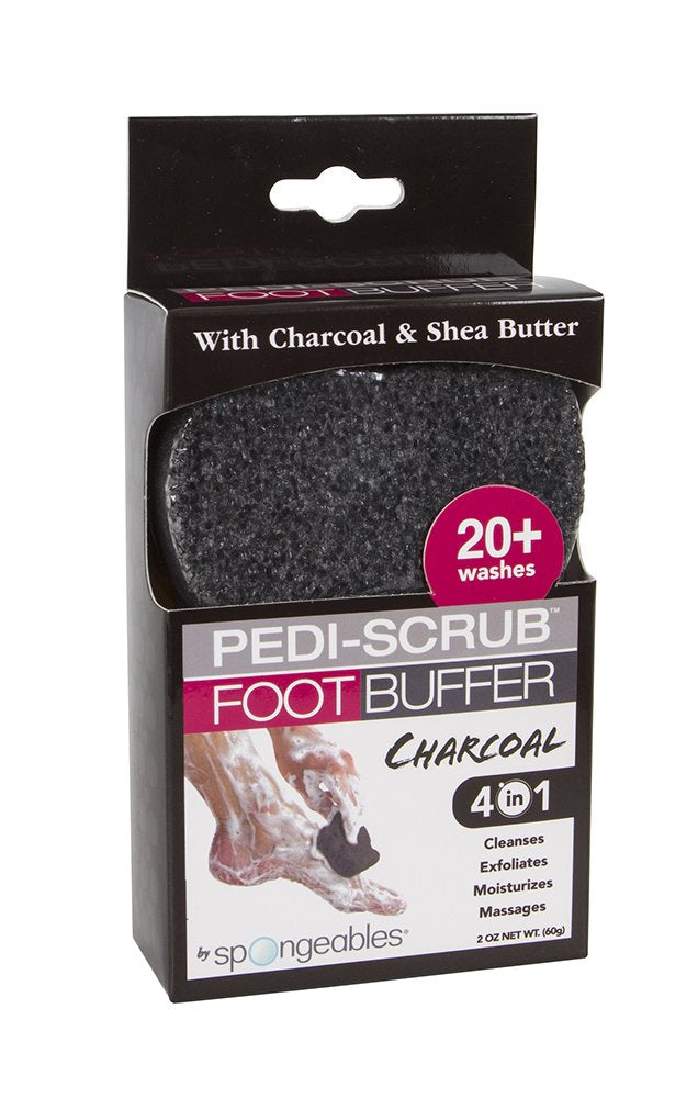 Spongeables Pedi-Scrub Foot Buffer, Sweet Sangria, Contains Detoxifying Charcoal, Shea Butter, and Tea Tree Oil, Foot Exfoliating Sponge with Heel Buffer and Pedicure Oil, 20+ Washes, Pack of 3 - BeesActive Australia