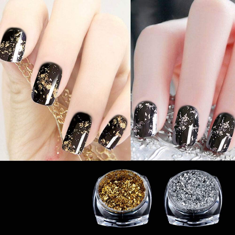 Nail Foil Holographic Glitter Nail Powder Kit Nail Art Gold Silver Glitter Aluminum Flakes Magic Mirror Effect Powders Sequins Nail Gel Polish Chrome Pigment Decorations 2 Box/Set - BeesActive Australia