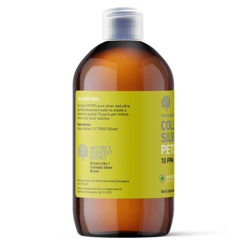 Nature's Greatest Secret Premium Quality Antibacterial Colloidal Silver Petcare 10ppm Bottle 500ml - BeesActive Australia