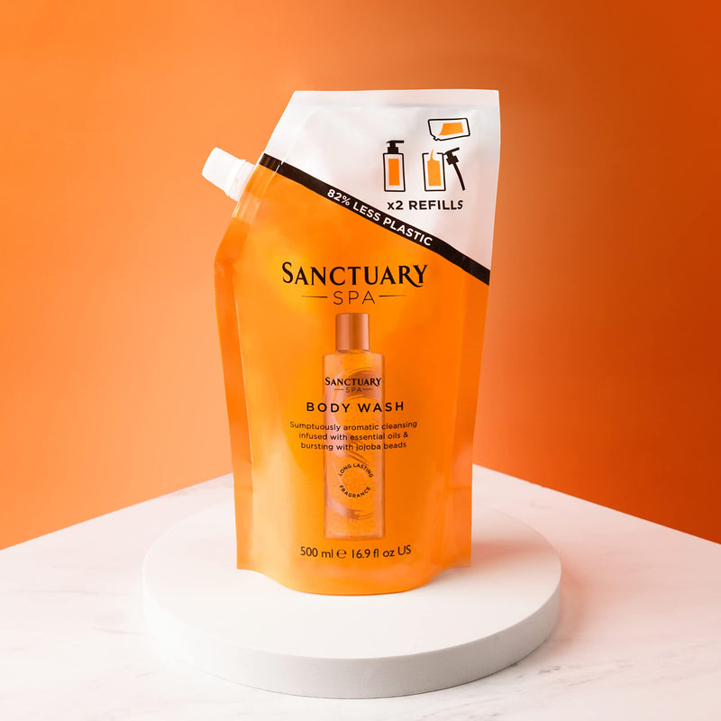 Sanctuary Spa Shower Gel Refill, Vegan Body Wash Refills Bottle Twice with 80 percent Less Plastic, Cruelty Free, 500 ml - BeesActive Australia