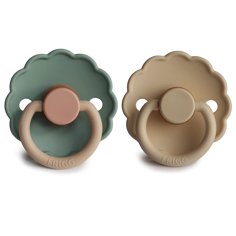 FRIGG Daisy Natural Rubber Baby Pacifier | Made in Denmark | BPA-Free (Willow/Croissant, 0-6 Months) 2-Pack 0-6 Month Willow/Croissant - BeesActive Australia