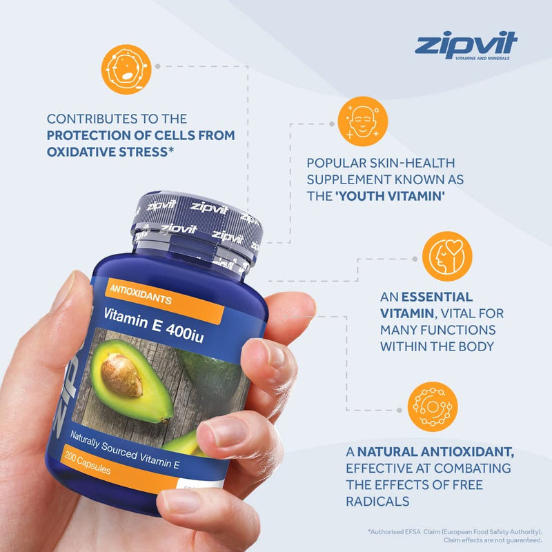 Vitamin E 400iu, 200 Softgels. Natural Vitamin E (d-Alpha Tocopherol). Powerful Antioxidant, Protects Cells from Oxidative Stress. - BeesActive Australia