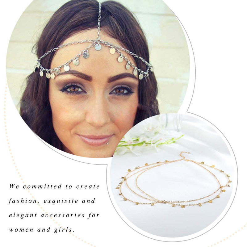 Edary Boho Sequin Tassel Head Chain Layered Headband Gold Jewelry Hair Accessory for Women or Girls - BeesActive Australia