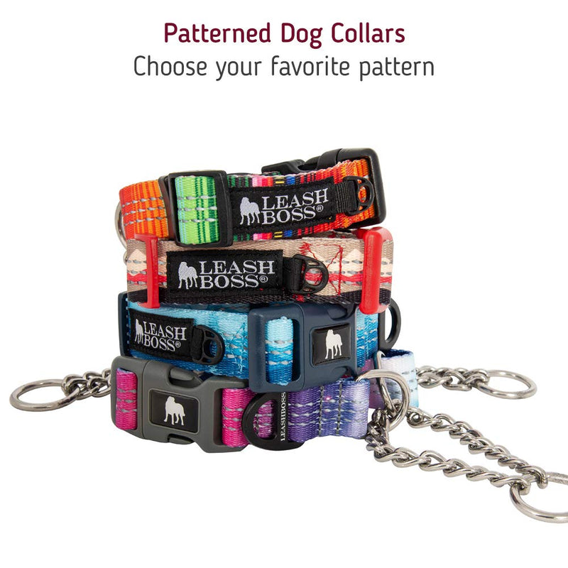 Leashboss Chain Martingale Patterned Reflective Dog Collar, Pattern Collection, Stainless Steel Chain, No Pull Training Collar Medium-Large (16-19" Neck x 1" Wide) Orange - Blanket - BeesActive Australia