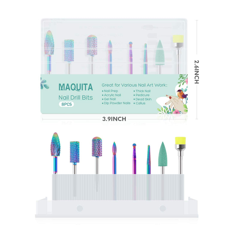MAQUITA 8Pcs Nail Drill Bits Set Made of Tungsten Carbide Professional Remove Gel Acrylic Cuticle 3/32 Nail File Bit Tools for Manicure Pedicure Home Salon Use Great Gift for Women Girls 8 - BeesActive Australia