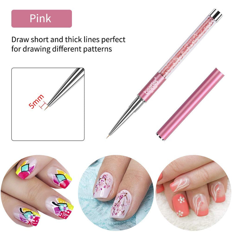 Beetles Nail Art Liner Brushes, Nail Gel Polish Painting Nail Art Design Brush Pen Set Diamond application Rhinestone Handle, Nail Dotting Painting Drawing Pen Size 5/7/9/11/20mm, 5Pcs - BeesActive Australia