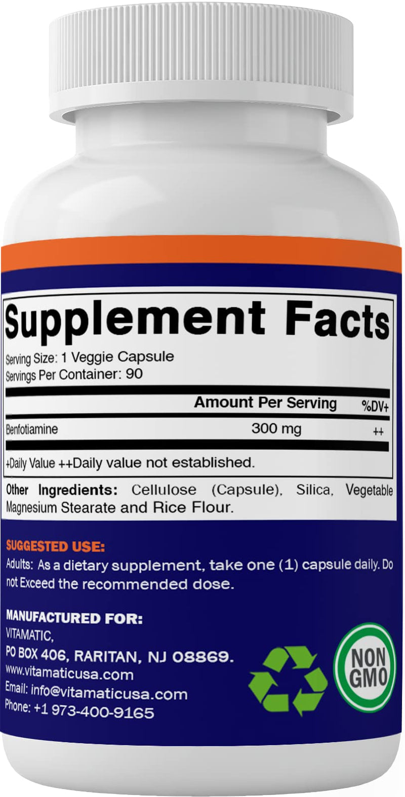 Vitamatic Benfotiamine 300 mg 90 Vegetarian Capsules - Also Called Fat Soluble Vitamin B1 - BeesActive Australia