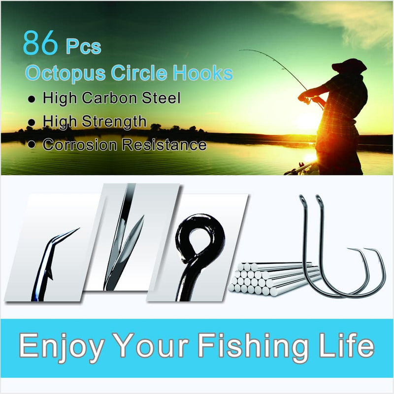 86pcs/Box Circle Hooks Saltwater Fishing Hooks,Circle Hooks for Catfish,5size:#1 1/0 2/0 3/0 4/0 Black High Carbon Steel Octopus Hooks 2X Strong Customized Offset Sport Fish Hook Catfishing Hooks - BeesActive Australia