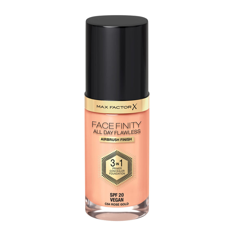 Max Factor Facefinity 3-in-1 All Day Flawless Liquid Foundation, SPF 20 - 64 Rose Gold, 30 ml 30 ml (Pack of 1) - BeesActive Australia