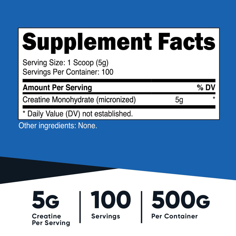 Nutricost Creatine Monohydrate Micronized Powder 500G, 5000mg Per Serv (5g) - Micronized Creatine Monohydrate, 100 Servings 1.11 Pound (Pack of 1) - BeesActive Australia
