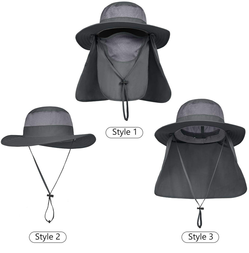 [AUSTRALIA] - LCZTN UPF 50+ Sun Protection Cap Wide Brim Fishing Hat with Face & Neck Flap Dark Gray 