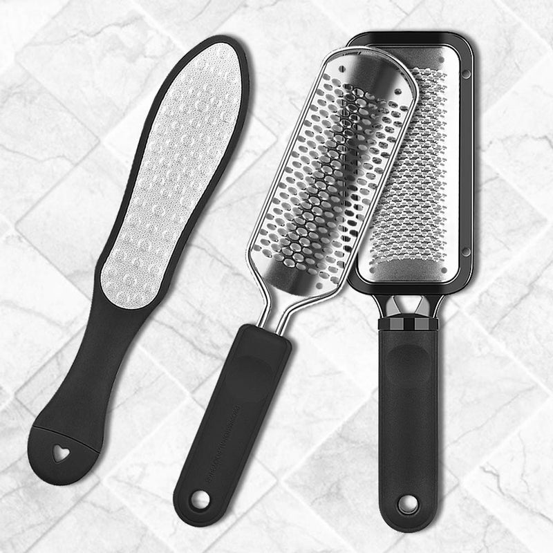 iBazal Professional Pedicure Foot File. Callus Remover for Feet. Foot Scrubber with Ergonomic Design. Stainless Steel Foot Exfoliator for Spa and Pedicure. Pumice Stone for Feet-Black(3PCS) Smooth+Coarse+Fine-Black - BeesActive Australia