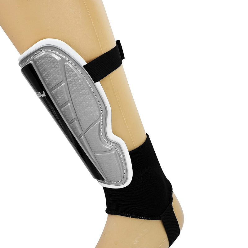 Luwint Kids Soccer Shin Guards with Ankle Protection, Comfortable Child Calf Pads Protective Gear Soccer Equipment for 13-18 Yrs Silver+Black Medium - BeesActive Australia