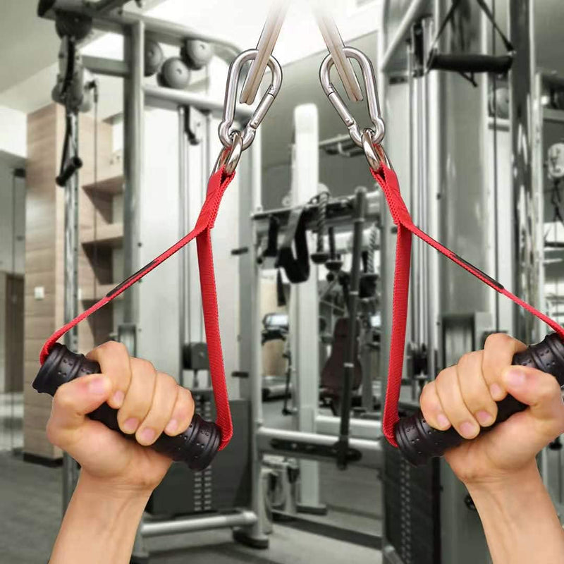 Vigoog Heavy Duty Gym Exercise Handles Attachment for Cable Machine,Resistance Band,Pulley System Home Fitness Workout Equipment, with Elastic Rubber Grip and 2 Large Carabiners Glory red - BeesActive Australia