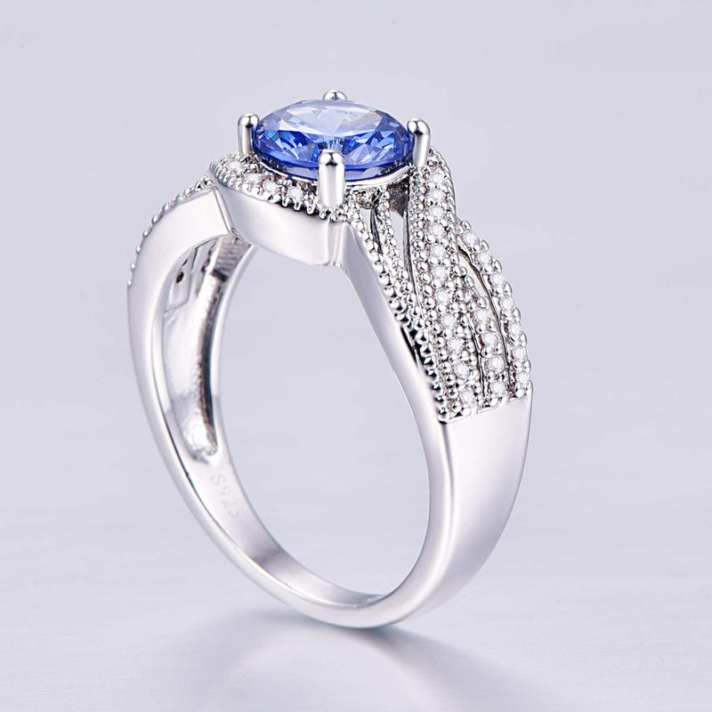 Empsoul 925 Sterling Silver Women's Created Round Royalblue Tanzanite Cubic Zirconia Pave Diamond 4-Prong Mystic Orbit Twist Wedding Ring Size 7 US7 - BeesActive Australia