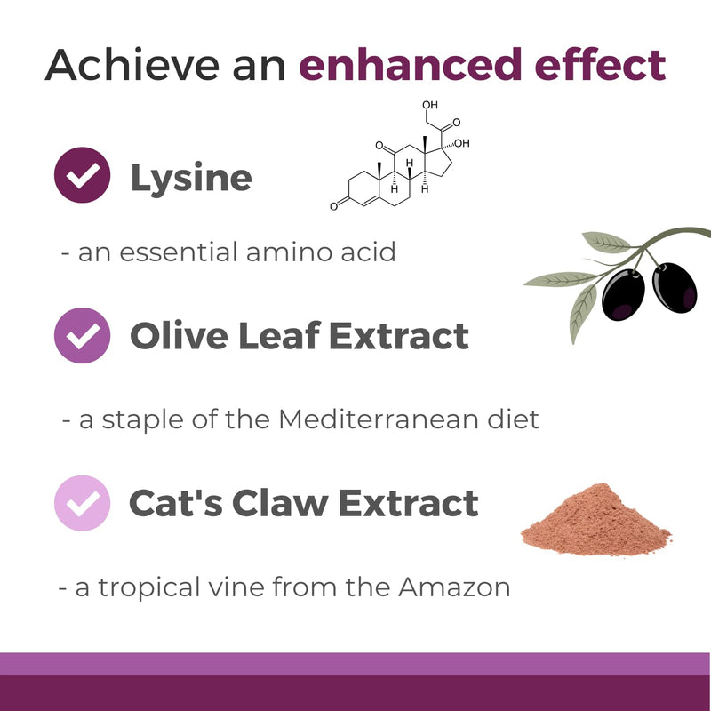 Virago - Lysine Cold Sore Treatment - Vegan Immunity Booster with L-Lysine, Olive Leaf Extract, Cat's Claw, and More - 90 Tablets - BeesActive Australia