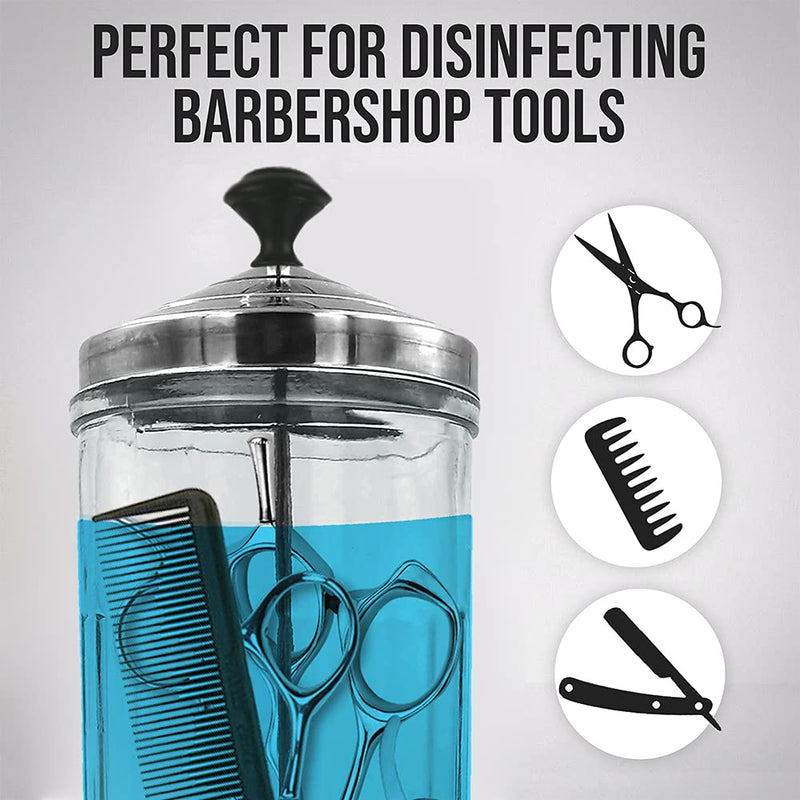 PREMIUM Barber Disinfectant Jar with Tray 35 Oz. Comb Disinfectant Jar, Glass Disinfecting Jar for Nail Tools and Barber Supplies, Salon Disinfectant Jar - BeesActive Australia