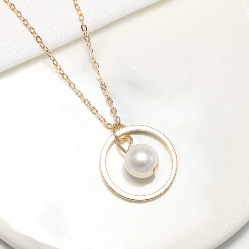 TseanYi Circle Pearl Necklace Chain Tiny Pearl Pendant Necklace Karma Eternity Chain Necklaces Jewelry for Women and Girls (Gold) Gold - BeesActive Australia