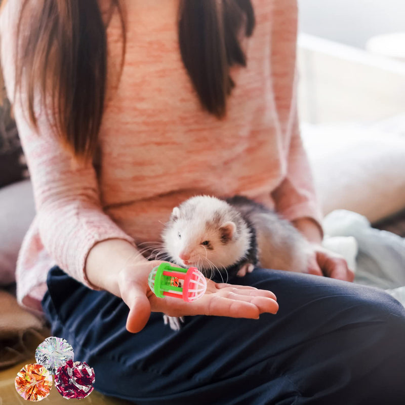 HAICHEN TEC 11 Pack Ferret Toys Set - Mylar Crinkle Balls Hollow Sound Toy with Bell Interactive Exercise Scratch Play Chasing Chewing Toys Random Color for Indoor Pet Ferret Cat Kittens - BeesActive Australia