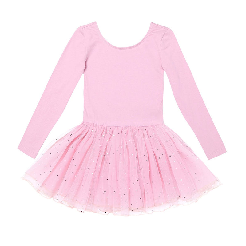 [AUSTRALIA] - CHICTRY Girls Kids Classic Long Sleeve Party Leotard Shiny Sequins Tulle Skirted Dance Ballet Dress Pink 2 