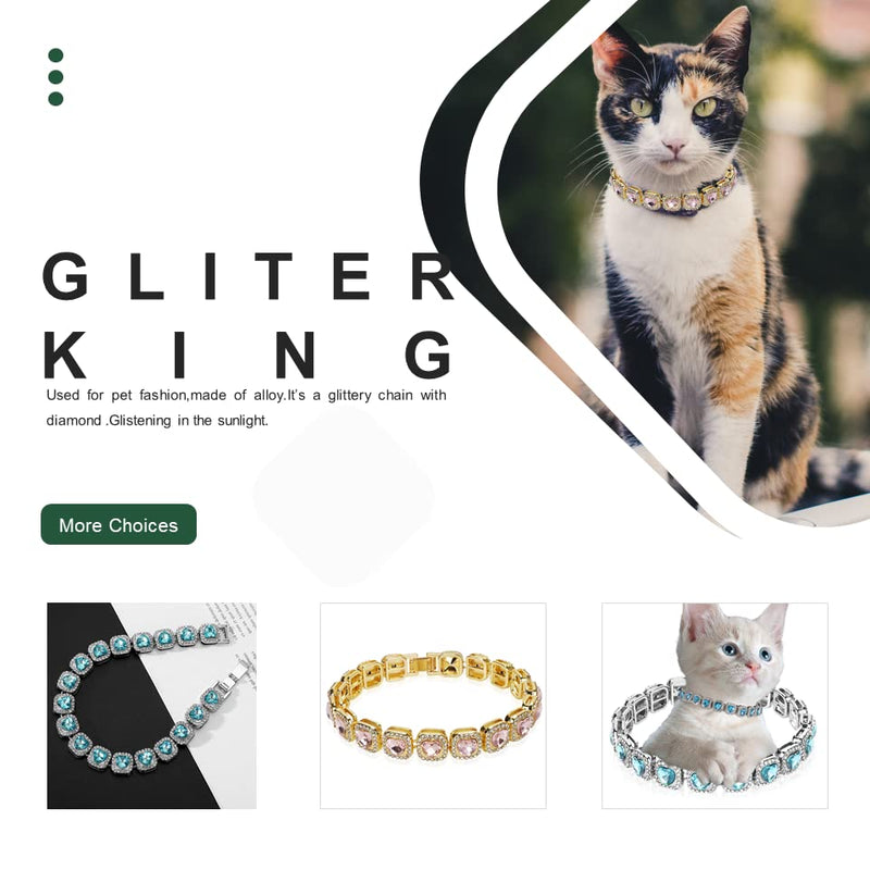 Cat Collar Puppy Zircon Pink/Blue Sugar 13mm Chain Handmade Diamond Iced Heart Pearl Cute Rock Candy Pet Jewelry Necklace Pet Gift XXS(8.2") Gold&Pink - BeesActive Australia