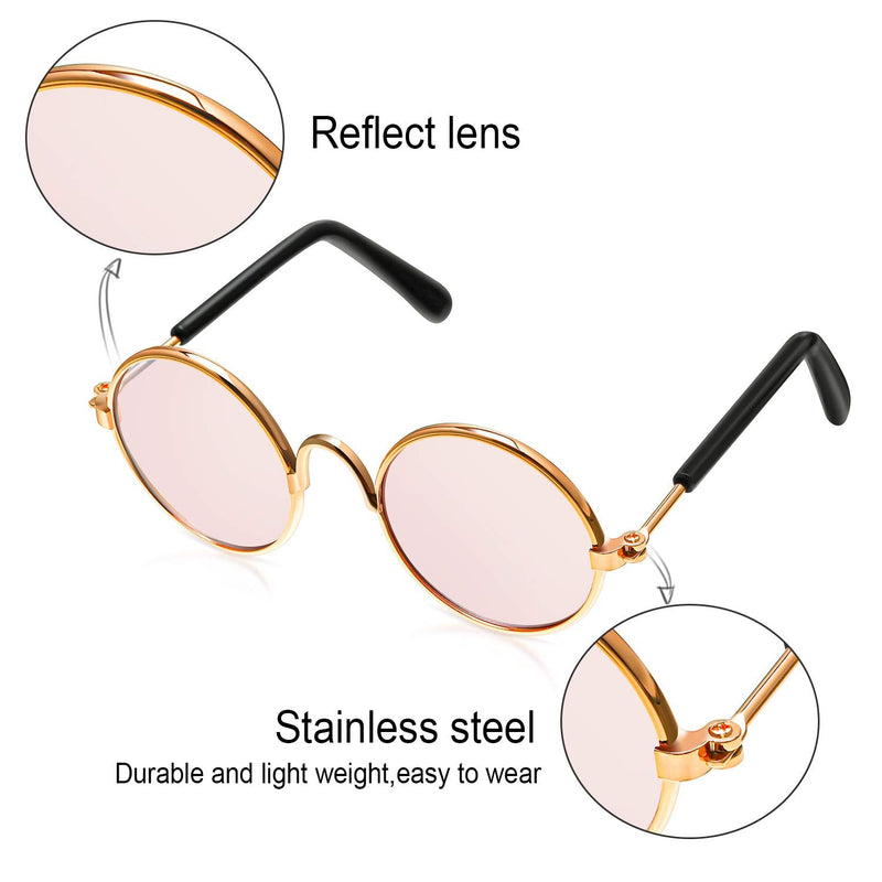 6 Pieces Funny Cute Cat Small Dog Sunglasses Classic Retro Circular Metal Prince Sunglasses Eye-wear Photos Props Accessories Cosplay Glasses (Mix Color) - BeesActive Australia