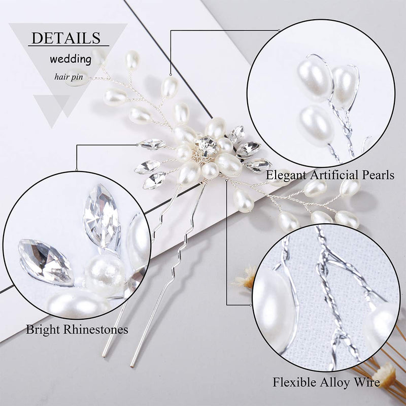 4pcs Bridal Hair Pins Pearl Rhinestone Hair Clips Jewel Hair Accessories for Wedding Prom Headpiece - BeesActive Australia