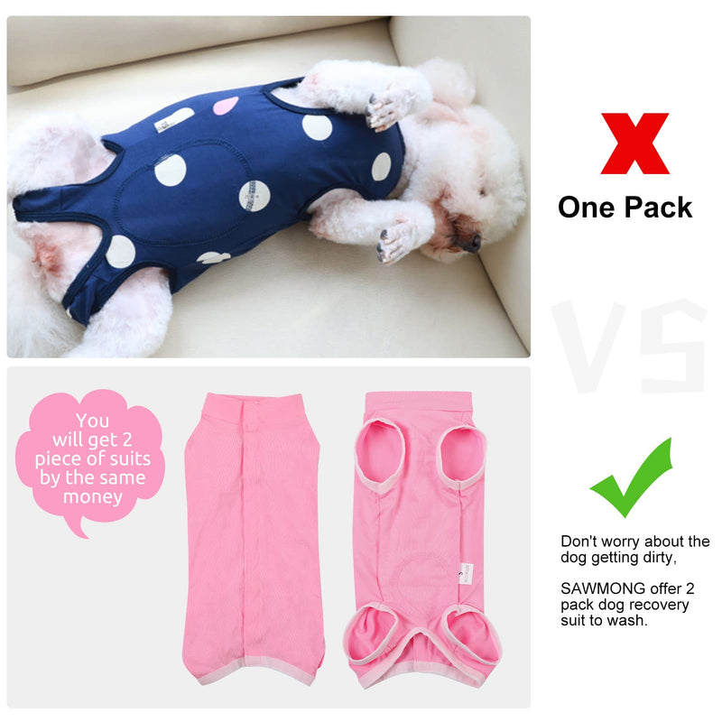 SAWMONG 2 Pack Recovery Suit for Dogs After Surgery, Dog Recovery Suit Dog Spay Surgical Suit for Female Dogs, Dog Onesie Body Suit for Surgery Male Substitute Dog E-Collar Purple Pink (2 Pcs) Medium - BeesActive Australia