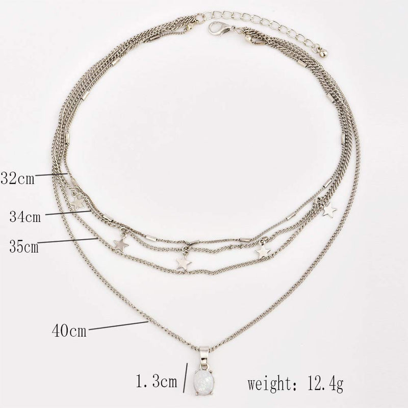 Xerling Women Opal Pendant Necklace Dangly Star Multi Layered Chain Choker Boho Jewelry for Women and Girls - BeesActive Australia