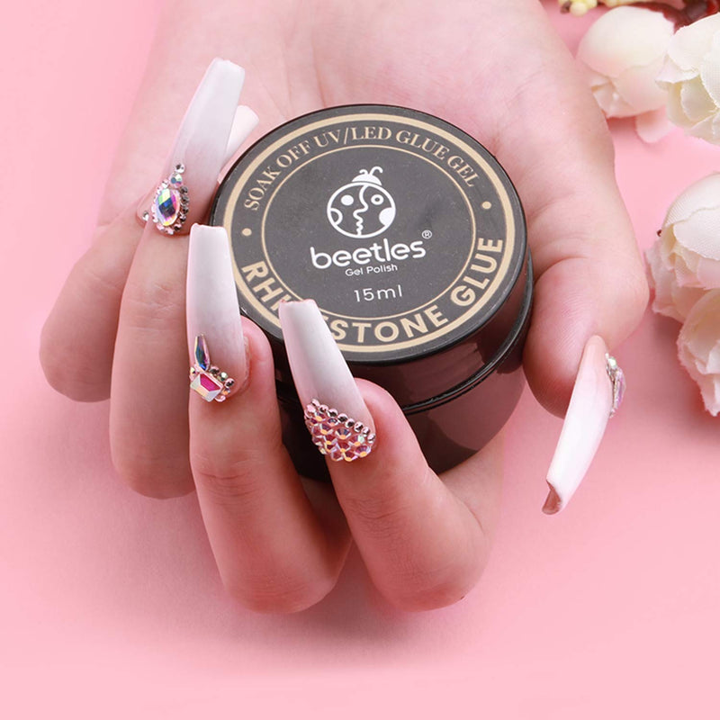 Beetles 15ml Nail Art Rhinestone Glue Gel Clear No Wipe Adhesive Resin Gems Diamonds Jewelry Gel Nail Polish Decoration With 2 Dual-Purpose Brush Pen 1 Wax Pencil - BeesActive Australia