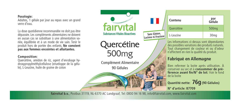 Fairvital | Quercetin 500mg - Bulk Pack for 3 Months - Vegan - HIGH Dosage - 90 Capsules - antioxidant - BeesActive Australia