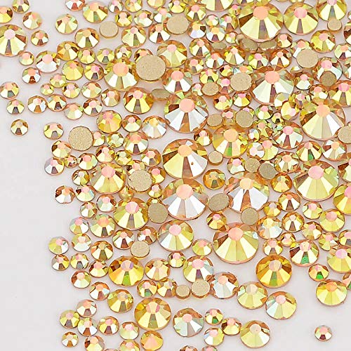 Dowarm 2650 Pieces Glue Fix Glass Flat Back Crystal Rhinestones Round Gems, 6 Sizes 1.5mm - 6.5mm, Non Hotfix Flatback Crystals Loose Gemstones for Crafts Nail Face Art Clothes (Metal Sunlight/Gold) Metal Sunlight/Gold - BeesActive Australia