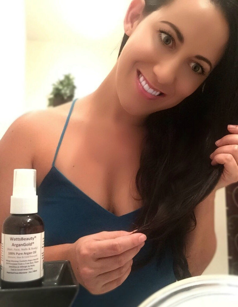 Watts Beauty ArganGold 100% Pure Argan Oil for Hair, Nails, Face & Body - All Natural Virgin Argan Oil Direct From Morocco- 4oz 4 Ounce Pump - BeesActive Australia