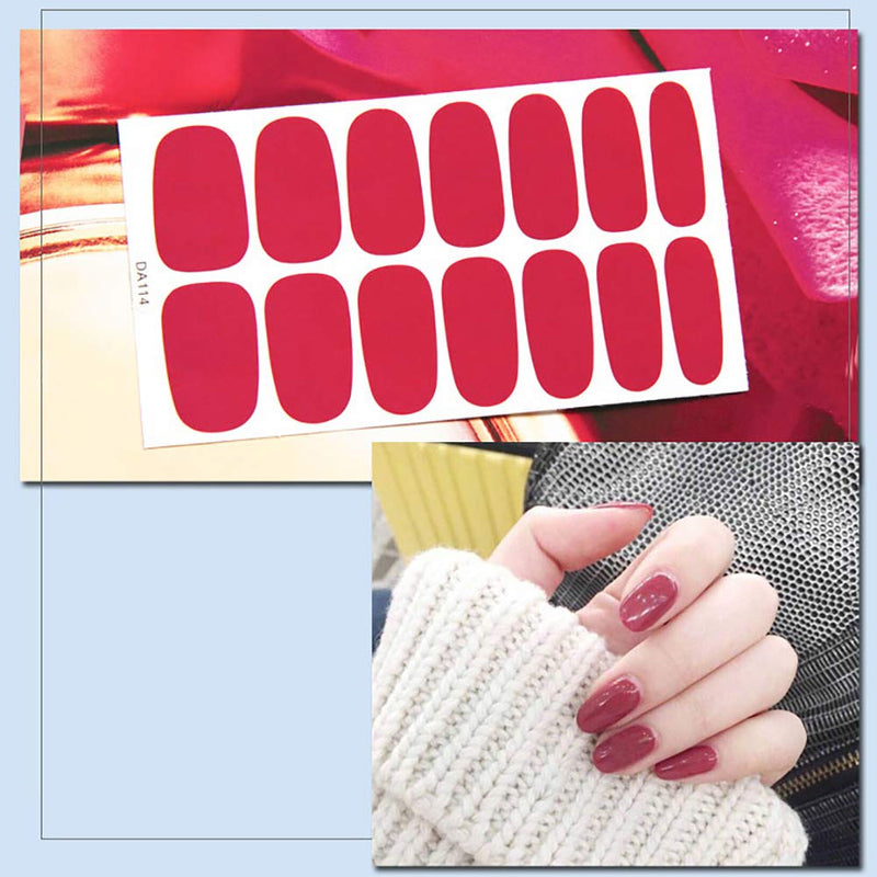 WOKOTO 8 Sheets Adhesive Nail Art Polish Decals Tips With 1Pc Nail File Solid Color Nail Wraps Stickers Strips Set Manicure Design KIT2 - BeesActive Australia