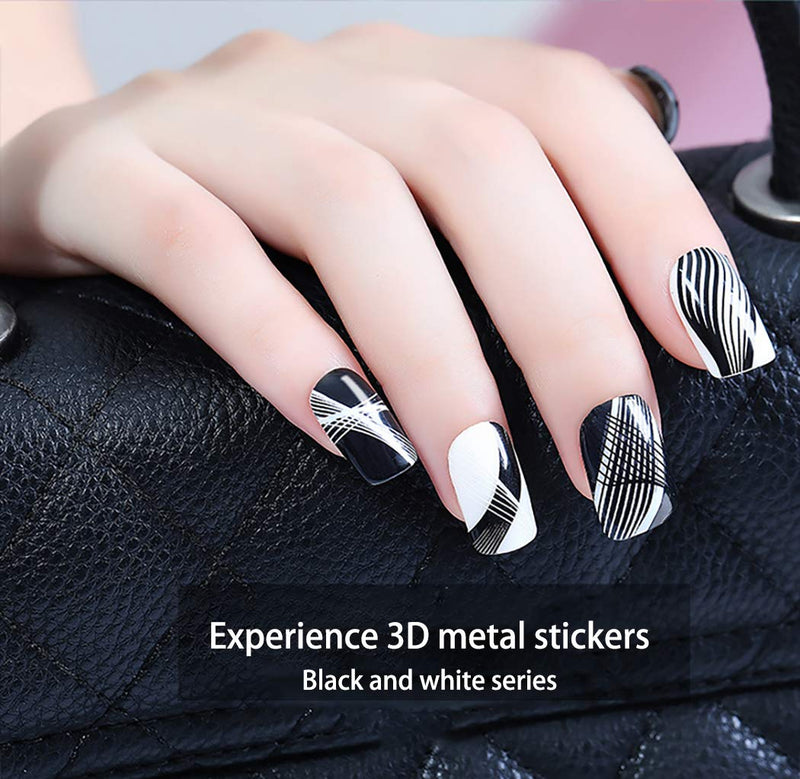 4 Sheets Nail Stickers 3D Self-Adhesive Nail Art Sticker Decals Metal Design DIY Wave Strips Lines Foil Decoration Tools for Women Kids - BeesActive Australia