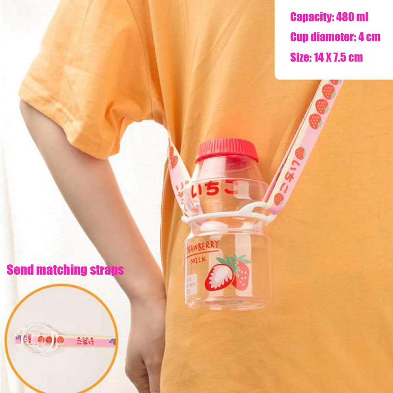 RMZ 【Send Matching Straps】 Plastic Water Bottle Tour Drinking Bottle Yakult Shape Cute Kawaii Milk Carton Shaker Bottle for Kids/Girl/Adult Glass(480ml) 14X7.5X7.5CM Avocado - BeesActive Australia