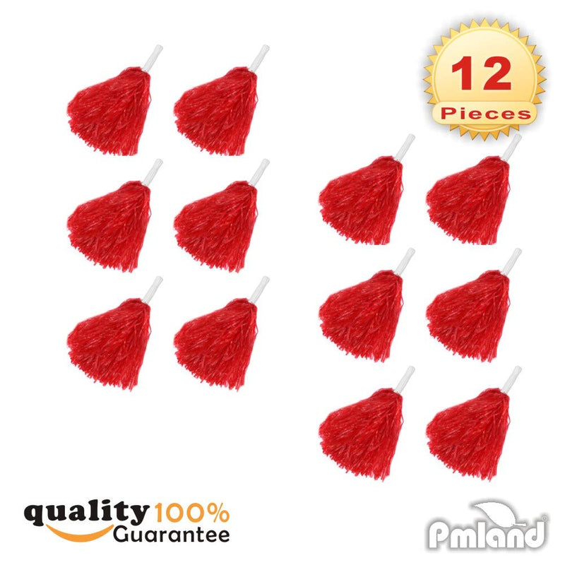 [AUSTRALIA] - PMLAND Red Cheerleading Pom Poms for Graduation Sport Themed Party Game Supplies -12 Pieces (6 Pairs) 