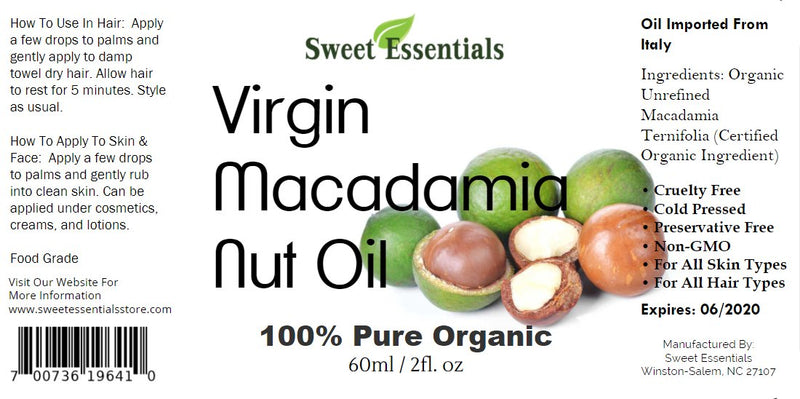 Organic Unrefined Macadamia Nut Oil | 2oz GIass Bottle | Imported From Italy | 100% Pure | Food Grade | Offers Relief From Dry Skin, Eczema, Psoriasis, Dermatitis & More | Best Natural Moisturizer - BeesActive Australia