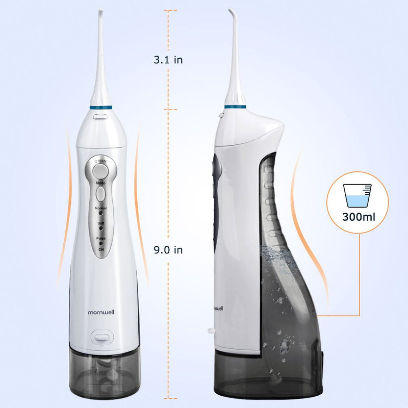 Mornwell Water Flosser Portable Dental Oral Irrigator with 300ML Water Tank, Teeth Cleaner with 3 Modes, USB Rechargeable, 4 Jet Tips for Travel & Home Use - BeesActive Australia