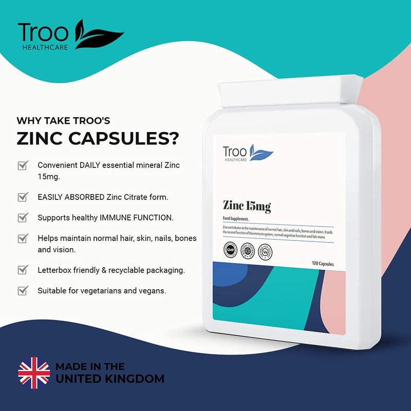 Zinc 15mg 120 Capsules - Essential Mineral Supplement for Immune System Support and Skin, Hair & Nail Care - BeesActive Australia