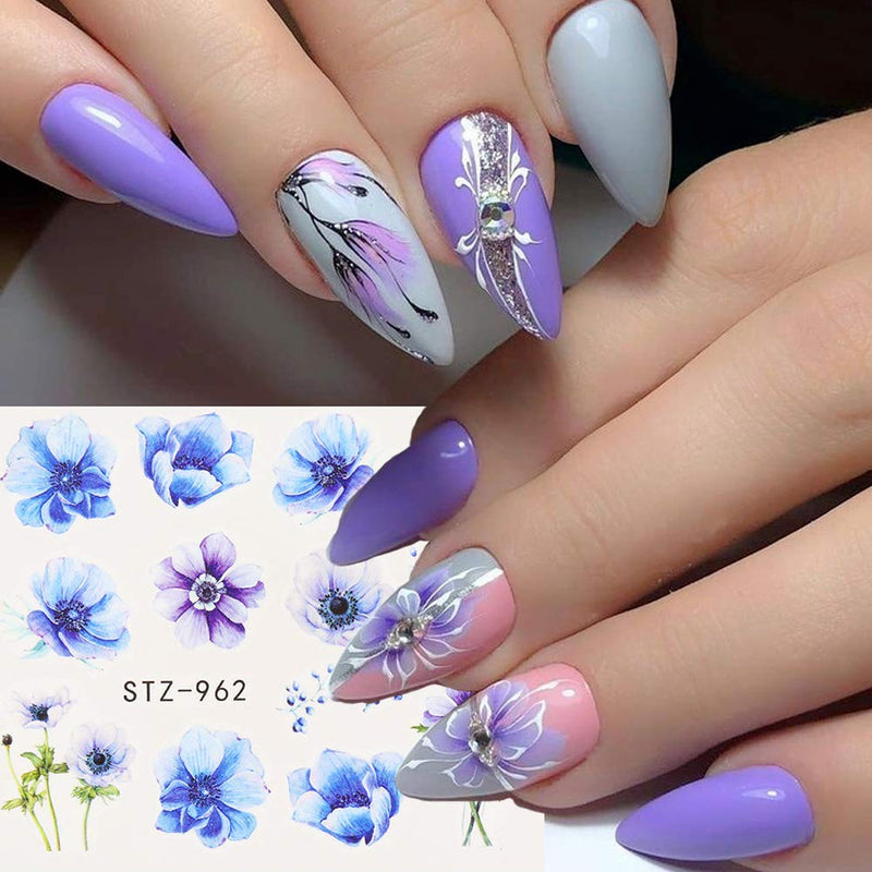 Butterfly Nail Art Sticker Decals Nails Supply Butterfly Flower Design 24 Sheets Retro Roses Flowers Water transfer Stickers for Women Fingernails Manicure Nail Art Decoration 24pcs Rose - BeesActive Australia