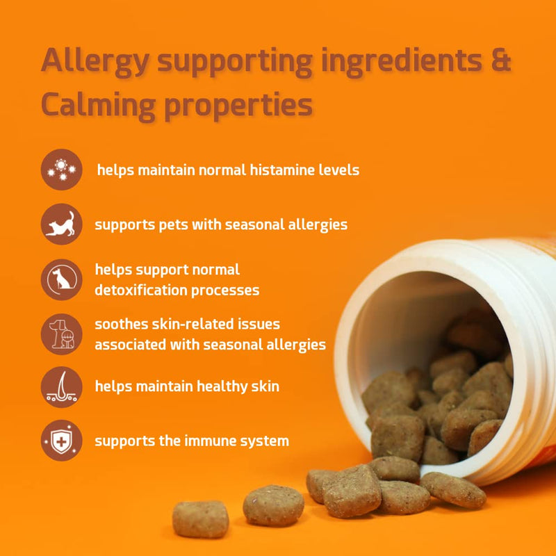 POINTPET Allergy Plus Calming Formula for Dogs - Allergy Relief, Anti Itch + Calming and Relaxation Effect 120 Smoked Salmon Soft Chews - 13 in 1 Premium Formula with Colostrum, Bromelain & Chamomile - BeesActive Australia
